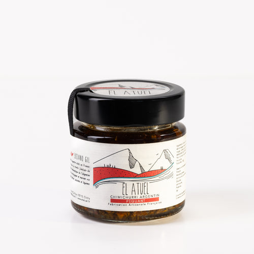 Pot de sauce chimichurri piquante, fabrication artisanale et française. 