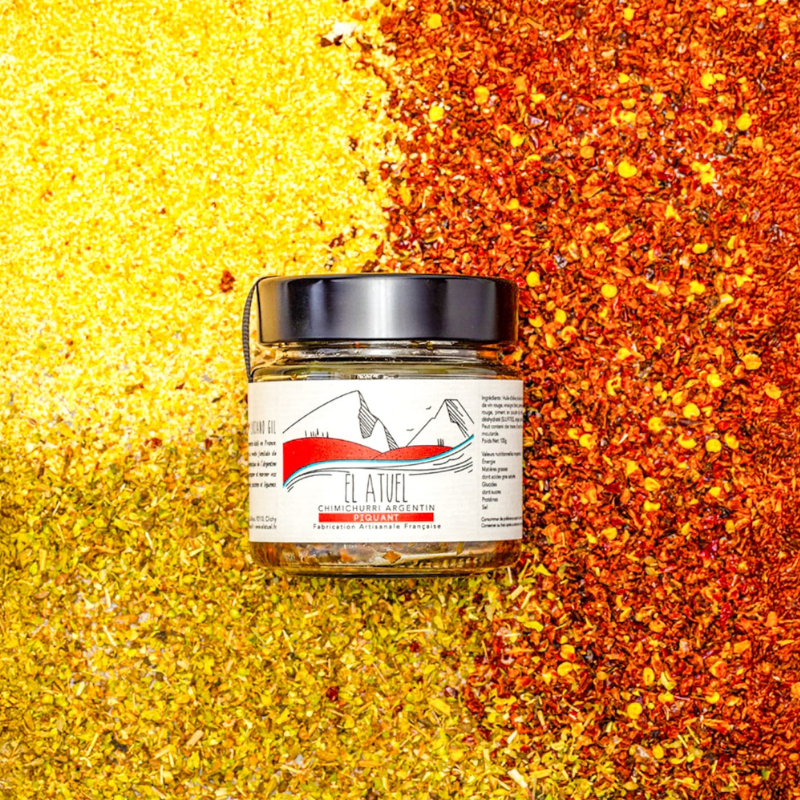 Pot de sauce chimichurri piquante pour vos barbecues et apéritifs ! Fabriqué en France avec des ingrédients locaux. 
